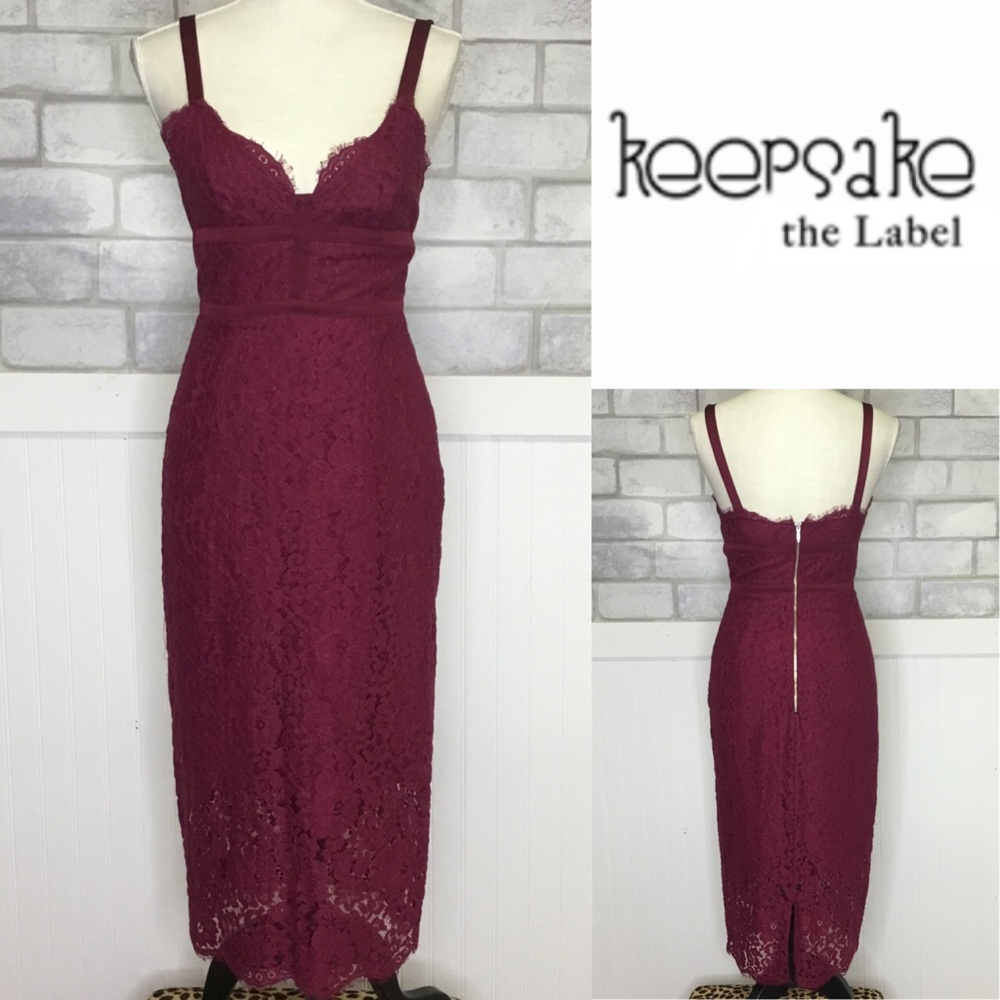 Keepsake burnt red lace cocktail dress